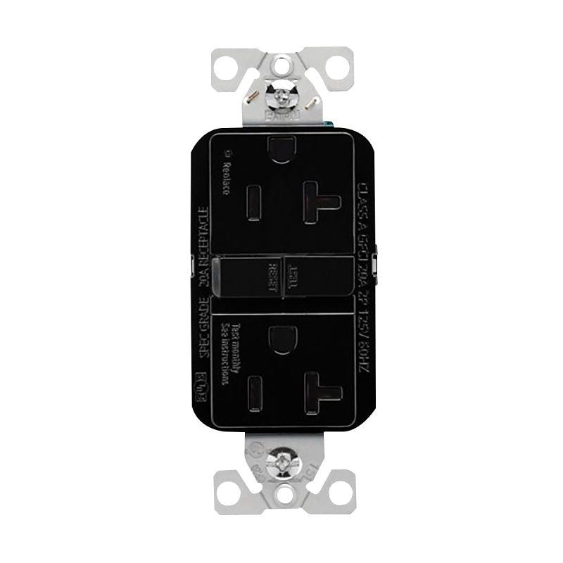 Eaton GF20BK Slim Power Outlet Receptacle, Self-Test GFCI, 20A, 125V, Black