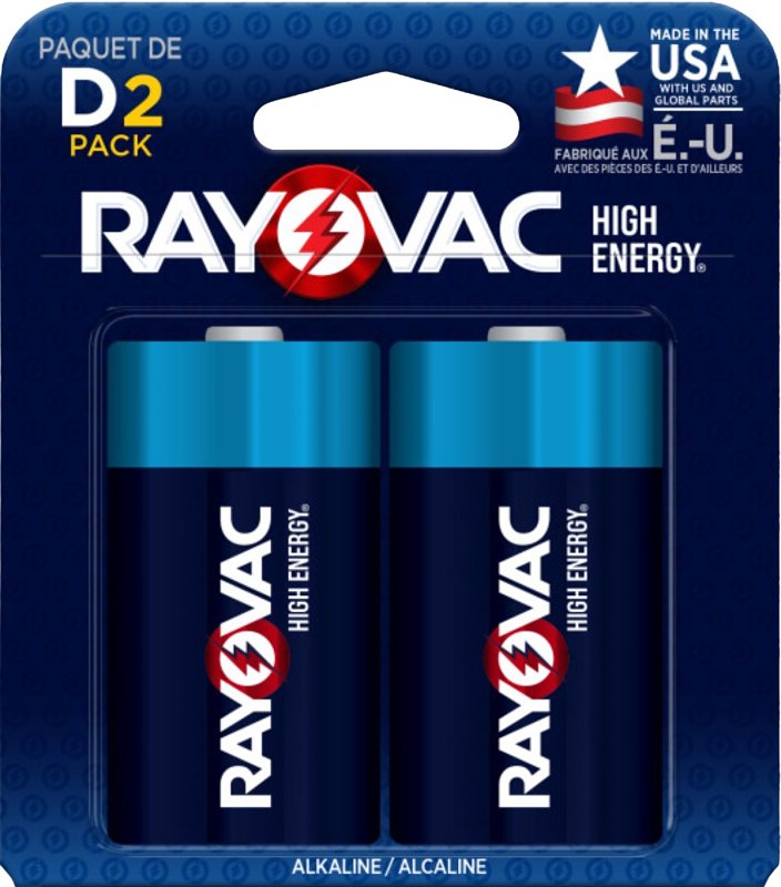 Rayovac D Alkaline Batteries, 813-2F, 2 Pack