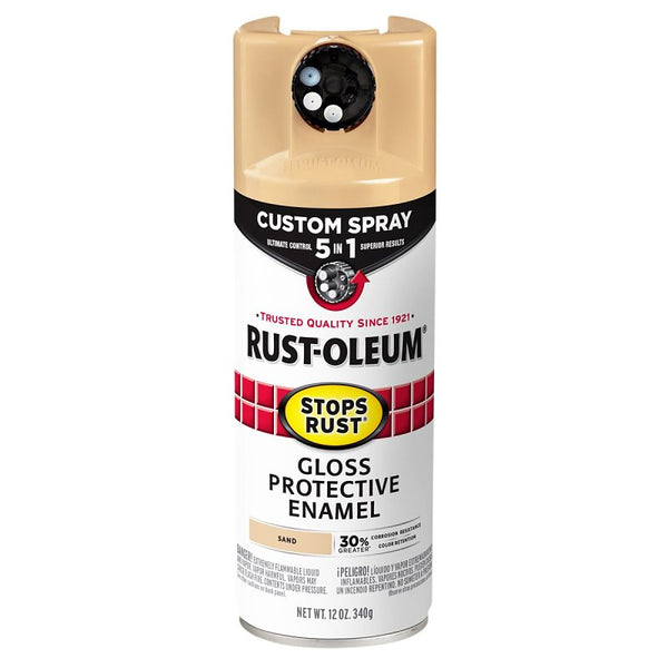Rust-Oleum 376905 Stops Rust Custom Spray 5-in-1 Spray Paint, 12 oz, Gloss Sand, (Pack of 1)