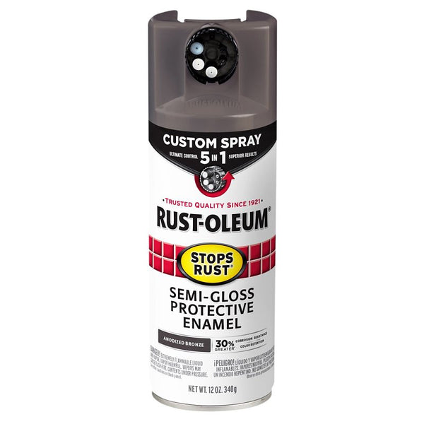 Rust-Oleum 376911 Stops Rust Custom Spray 5-in-1 Spray Paint, 12 oz, Semi-Gloss Anodized Bronze