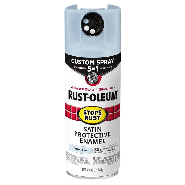 Rust-Oleum 376882 Stops Rust Custom Spray 5-in-1 Spray Paint, 12 oz, Satin Peaceful Blue
