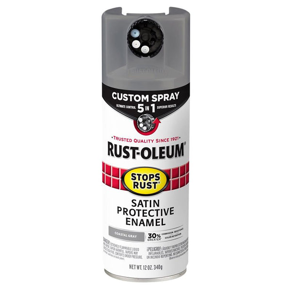 Rust-Oleum 376872 Stops Rust Custom Spray 5-in-1 Spray Paint, 12 oz, Satin Coastal Gray