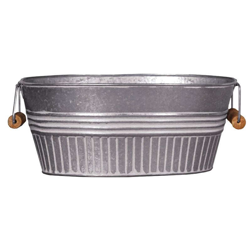 Headwind Robert Allen Vintage Basin Metal Planter with Handle, 14-Inch, Galvanized w/White Wash – Lightweight Indoor/Outdoor Flower Pot with Drainage Hole