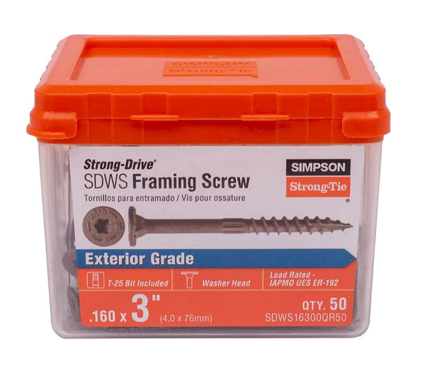 Simpson Strong-Tie SDWS16300QR50 Strong-Drive SDWS FRAMING Screw - 0.160 in. x 3 in. T25, Quik Guard, Tan (50-Qty)