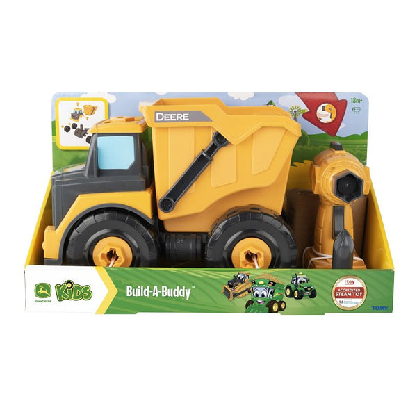 John Deere Dump Truck Toy - Buildable Dump Truck Take Apart Toys with Toy Drill - AA Batteries Included - STEM Building Toys - Yellow - Construction Toys for Kids Ages 18 Months and Up 47508