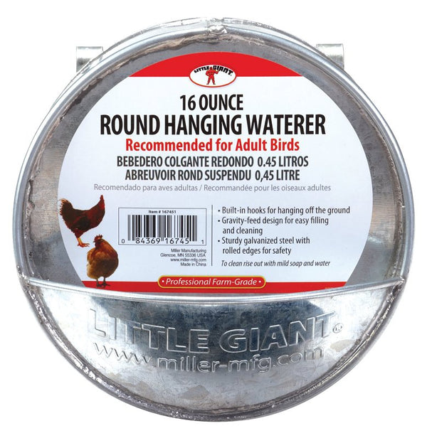 Little Giant Hangable Poultry Waterer| Galvanized Round Hanging Poultry Waterer | Hanging Chicken Waterer | Chicken Canteen 167451