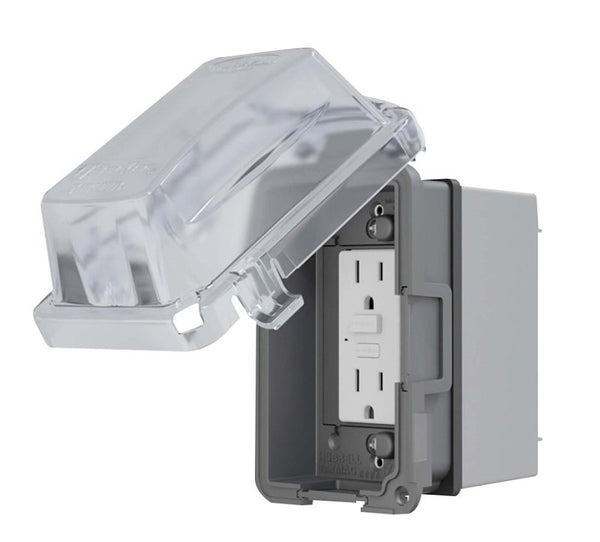 TAYMAC MKG420CS Nonmetallic Extra Duty Complete in-Use Cover 15 Amp WRTR Self Test GFCI Kit, 1-Gang, Clear/Gray