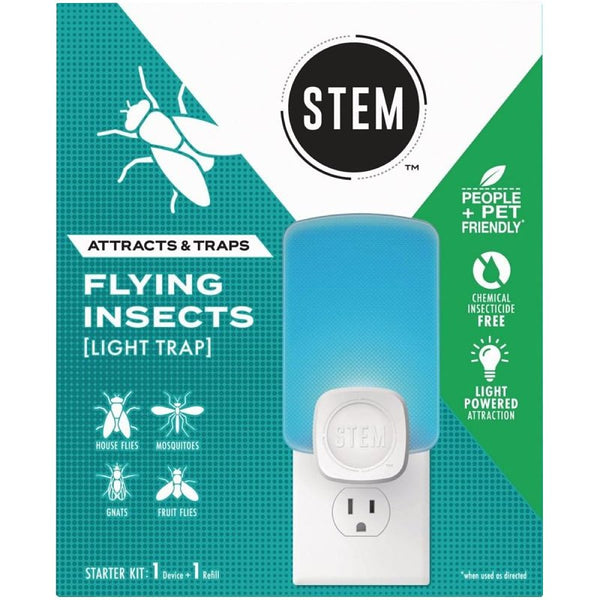 STEM Light Trap: Indoor Fruit Fly Trap, Effective Insect Control for Home, Attracts and Traps Flying Insects, Emits Soft Blue Light, Starter Kit with 1 Plug-In Device and 1 Cartridge 04523