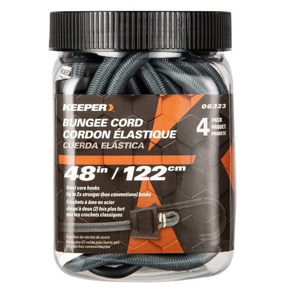 Keeper - 48? Bungee Cord With SST Hooks, 4 Pack - UV and Weather-Resistant 06323