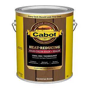 Cabot Heat-Reducing Solid Color Stain + Sealer with Cool Feel Technology - 1 Gallon - Protection for New and Reconditioned Wood Decks, Porches, Outdoor Furniture, Steps, Railings (Equestrian Brown)