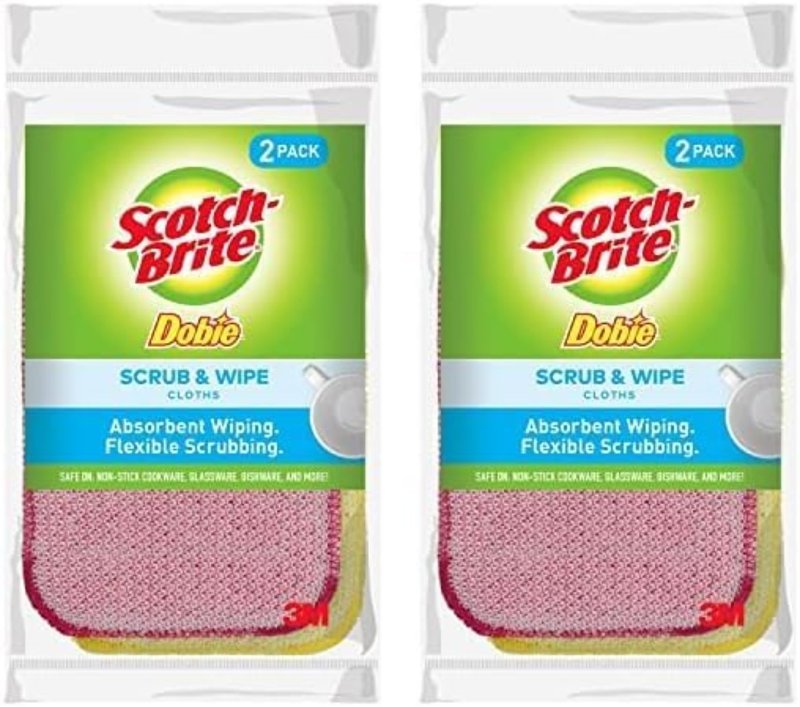 Scotch-Brite Dobie Scrub & Wipe Cloths,Non-Scratch Scrubbing, 2 Pack