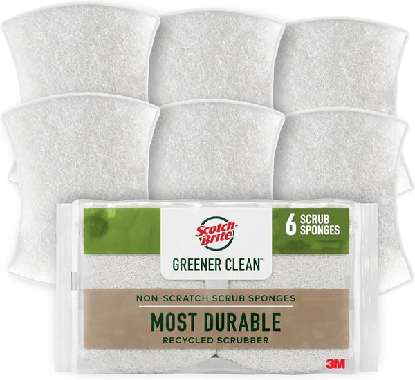 Scotch-Brite Greener Clean Non-Scratch Scrub Sponge: 3.3 in. x 2.6 in. x 0.7 in. / 6-pack (White) 97036-UG