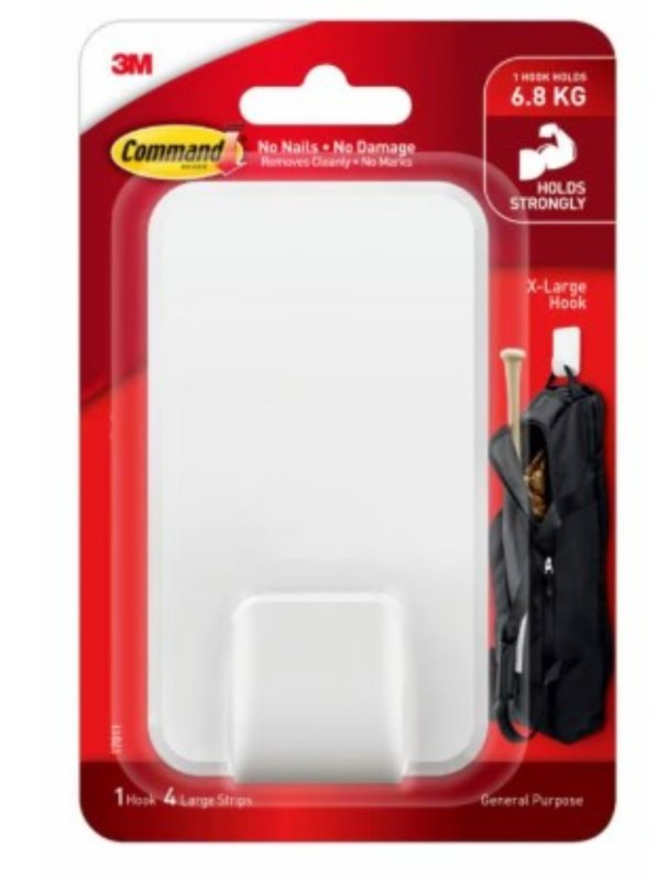 3M Command Hook, XXL Size, Super Strong, Load Capacity: 15.0 lbs (6.8 kg), 1 Piece CMXXL 17011-ES
