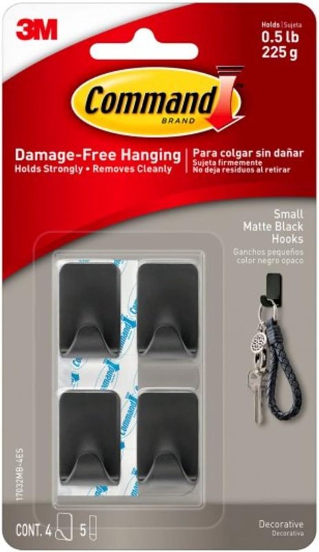 Command 3M [Removable]: Small Matte Black Hooks [4 Hooks/Pack] (Matte Black) 17032MB-4ES