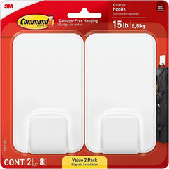Command 15 Lb XL Heavyweight Wall Hook, Damage Free Hanging Wall Hook with Adhesive Strips, Heavy Duty Single Wall Hook for Hanging Back to School Organizers, 2 White Hooks and 8 Strips 17011-2ES