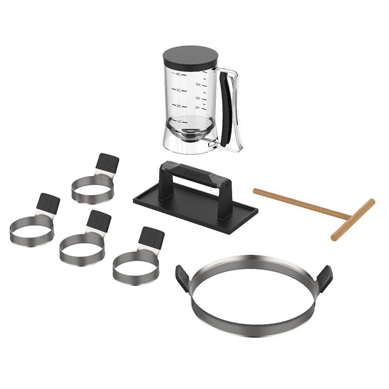 Coleman Cookout 8-Piece Griddle Breakfast Kit, Stainless Steel Egg Rings, Pancake Dispenser, Crepe Tool, Cast Iron Press and Spatulas for Flat Top Grills