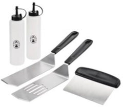 Coleman Flat Top 5-Piece BBQ Griddle Tool Kit, Stainless Steel Grilling Tool Kit with 2 Spatulas, Scraper, and 2 Squeeze Bottles, for Gas Grills and Griddles CTA-8000