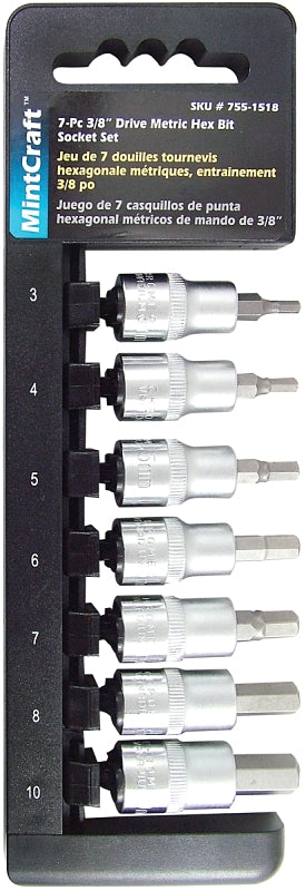 Mintcraft Vulcan TS1007M-P Socket Set, Chrome Vanadium Steel, Chrome