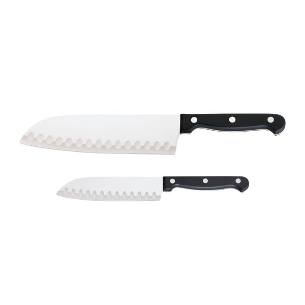 Chicago Cutlery 2-Pc Knife Set, Santoku and Partoku Cooking Knife Set, Stainless Steel, Black Polymer Handle Kitchen Knife for Cutting, Chopping, Dicing, Mincing and More 1094281