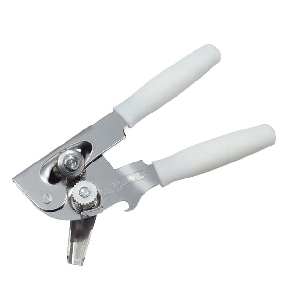 Swing-A-Way Portable Can Opener, Features an Ergonimic Handle for Optimal Comfort, and Built-in Bottle Opener for a 2-in-1 Tool, Durable Cutting Wheel, White 407WH