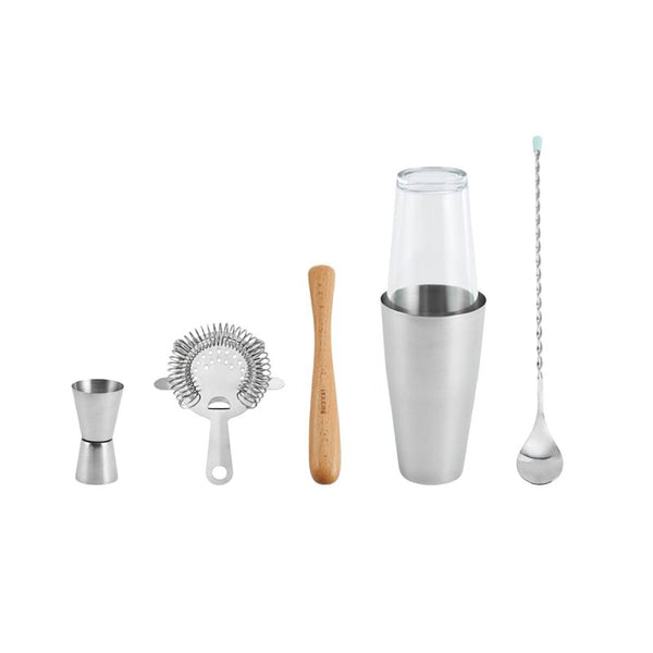 Houdini 5-piece Bar Tool Set, Includes Jigger, Muddler, Cocktail Stirrer, Boston Shaker and Strainer, Assorted H7-20405T