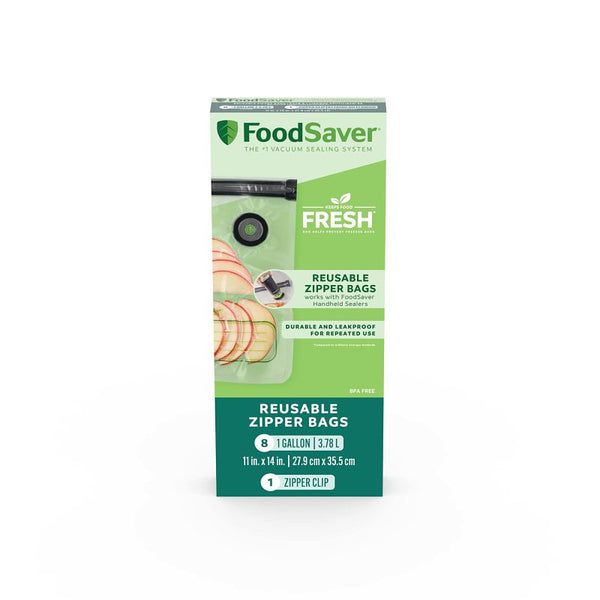 FoodSaver Reusable Gal. Vacuum Zipper Bags, for Use with FoodSaver Handheld Vacuum Sealers, 8 Count 2193708