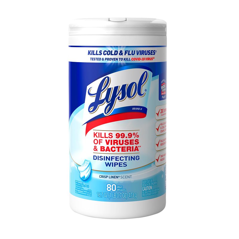 LYSOL 89346CT Disinfecting Wipes, Crisp Linen Scent, 7 x 8, 80/Canister, 6 Canister/Carton