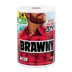 Brawny Tear-A-Square 3-Ply Paper Towels, 1 Mega Roll = 2 Regular Rolls, Strong, Absorbent, and Durable with 3 Sheet Sizes (Quarter, Half, Full) 44672