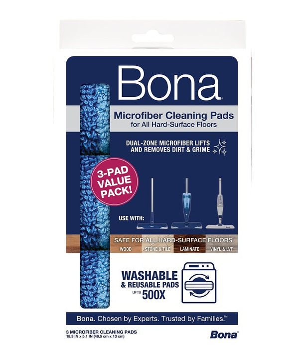 Bona 1017667 5.12 x 18.31 in. Cleaning Microfiber Mop Pad Blue - Pack of 3 AX0003608