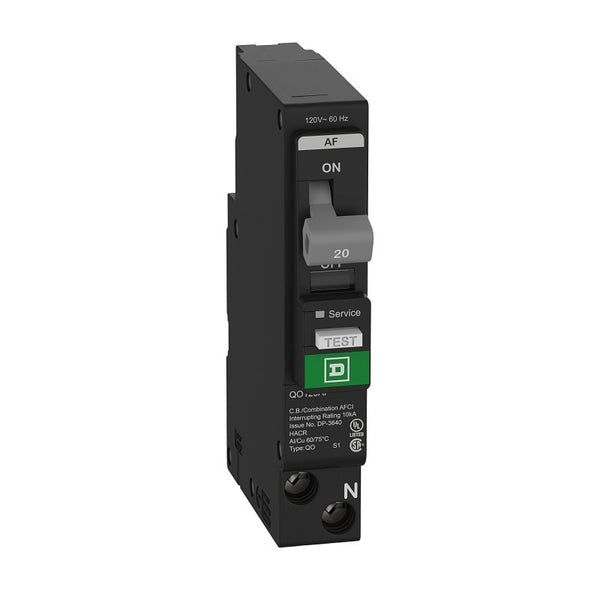 Square D by Schneider Electric Qwik Open 20 Amp Mini Circuit Breaker, 1 Pole, 120/240V AC, 10kA Breaking Capacity, Plug in Mount, CAFI/CAFCI, Commercial and Residential Use, 5-Pack (QO120PAFC)