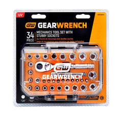 GEARWRENCH 34 Piece 72-Tooth 1/4 in. Drive Mechanics Hand Tool Set with Stubby Sockets | GW72SWS14