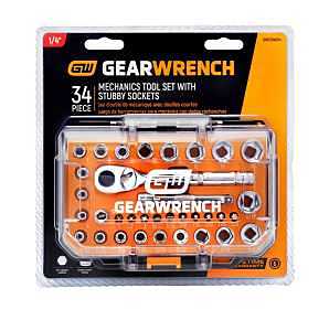 GEARWRENCH 34 Piece 72-Tooth 1/4 in. Drive Mechanics Hand Tool Set with Stubby Sockets | GW72SWS14