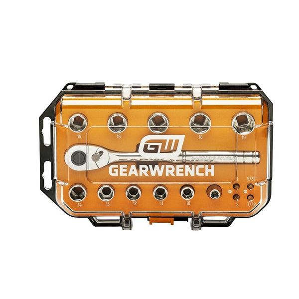 GEARWRENCH 16 Piece Mechanics Tool Set, Metric, 3/8 in. Drive, 72-Tooth, 6-Point | GWSWS38MM16