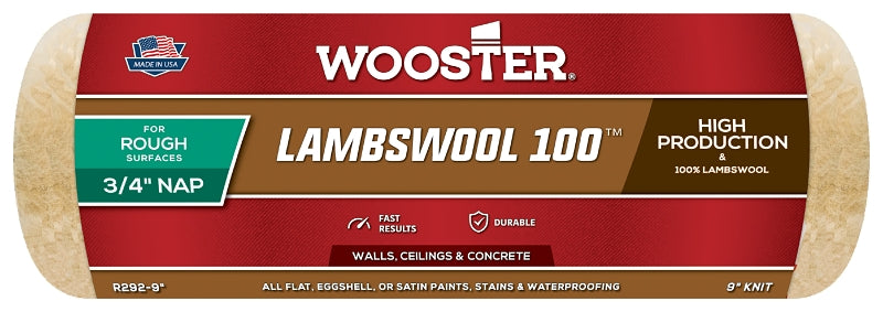 Wooster Brush R292-9 Lambswool 100 Roller Cover, 3/4-Inch Nap, 9-Inch