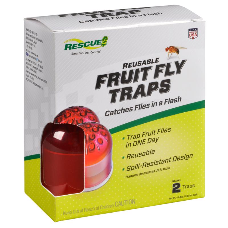 RESCUE! Fruit Fly Traps (Set of 2 Traps) – Reusable, Includes Liquid Bait Attractant