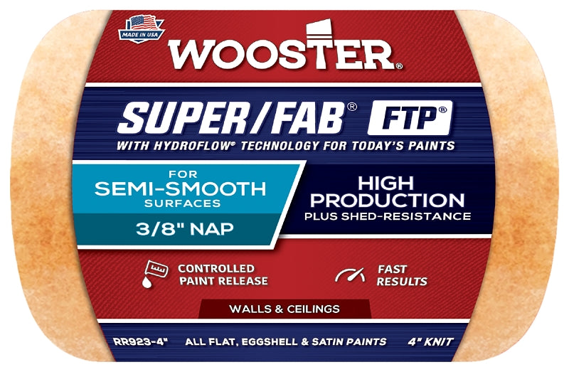 The Wooster Brush Company RR923-4 Super Fab FTP Roller Cover 3/8-Inch Nap