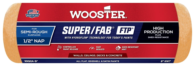 Wooster Brush RR924-9 Inch Super Fab FTP Roller Cover, 1/2-Inch Nap