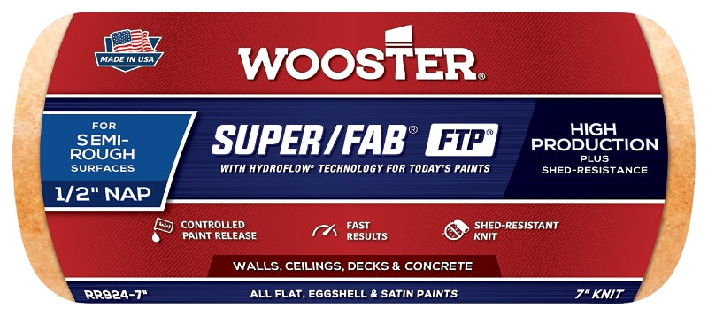 The Wooster Brush Company RR924-7 Super Fab FTP Roller Cover 1/2-Inch Nap
