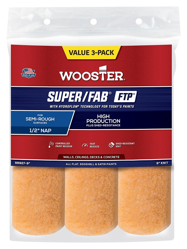 The Wooster Brush Company RR927-9 Super Fab FTP Roller Cover 1/2-Inch Nap, 3-Pack