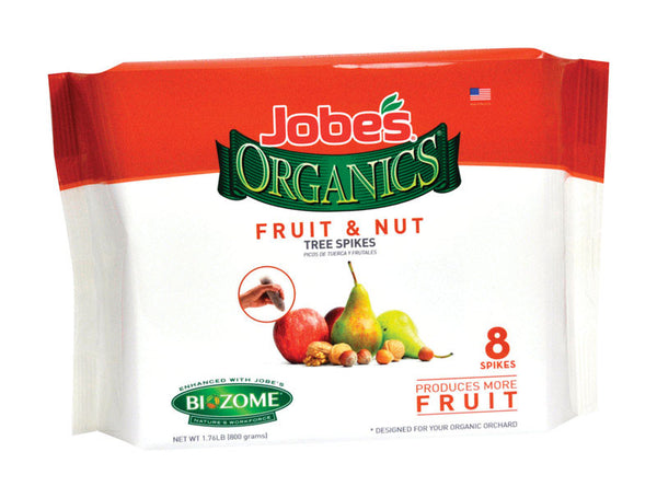 Jobe's Organics Garden Fertilizer Spikes, Easy Plant Care Fertilizer for Fruit and Nut Plants and Trees, 8 Count 01213NA