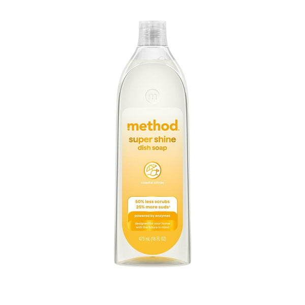 Method Super Shine Liquid Dish Soap, Powered by Enzymes, Coastal Citron Scented, 16 fl oz 11296
