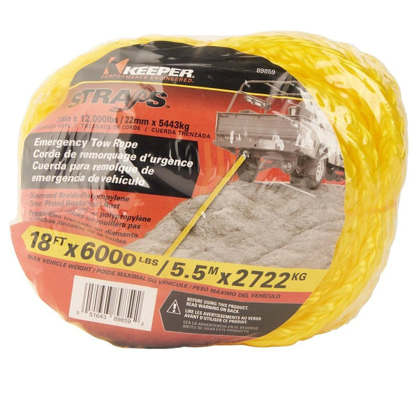 Keeper 89859 18' x 7/8" Tow Rope 6,000 lbs. Max Vehicle Wt.