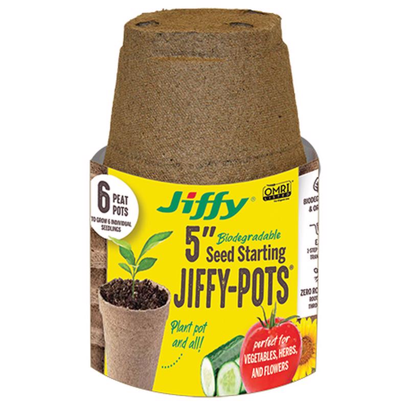 Jiffy-Pots Organic Seed Starting 5" Biodegradable Peat Pots, 6 Pack