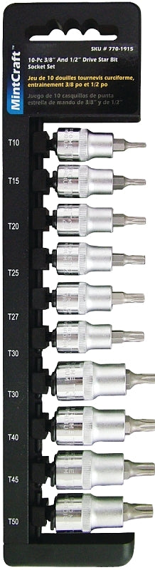 MINTCRAFT TS1010-P 1 1 1 Star Socket Set 3/8 and 1/2 Drive, 10-Piece