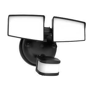 HALO Next Gen Hardwired LED Security Floodlight, 2 Head w/Motion Sensing, Dusk to Dawn, Adjustable Brightness - Black