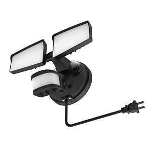 HALO Next Gen AC Plug & Cord LED Security Floodlight, Twin Head w/Motion Sensing, Dusk to Dawn, CCT & Lumen Select - Black