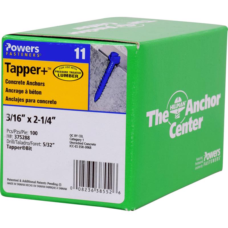 Hillman Tapper Steel Hex Head Concrete Screw Anchor 100 pk