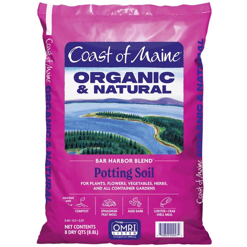 Coast of Maine OMRI Listed Bar Harbor Blend Organic Compost Potting Soil Blend for Container Gardens and Flower Pots, 8 Quart Bag
