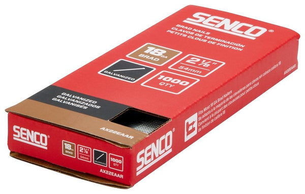 SENCO AX22EAAR 2-1/8" 18 Gauge Brad Nails, Galvanized Finish Nails for Wood, Trim and More, Collated, 1,000 Count Pack