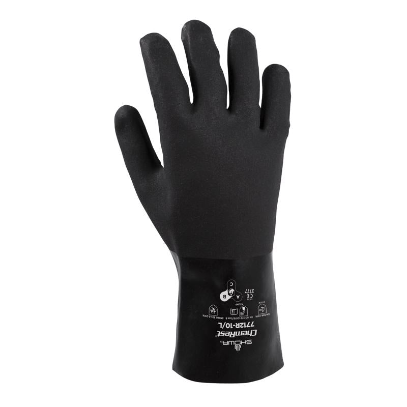 SHOWA 7712R PVC Coated Chemical Resistant Safety Glove with Cotton Jersey Liner and 12'' Length, Large (1 Pair)